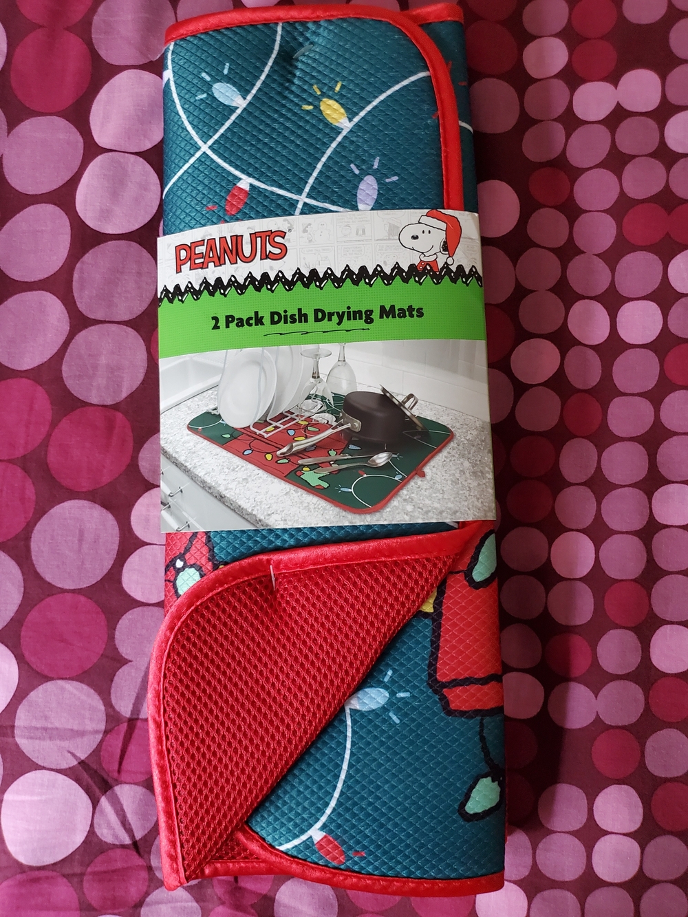 Peanuts Teal & Red Dish Drying Mats - 2 Pack